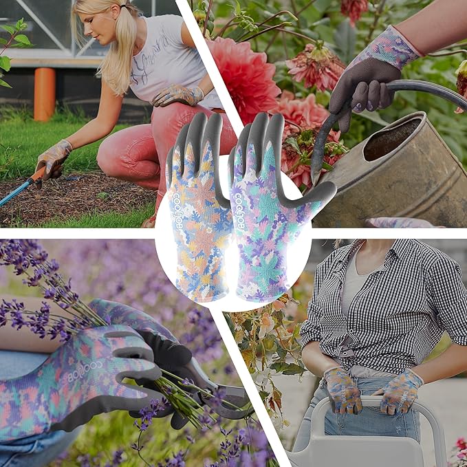 COOLJOB 6 Pairs Colorful Gardening Gloves for Women Ladies, Breathable Rubber Coated for Yard Garden, Outdoor Indoor Protective Work, Small Size, Varied Colors