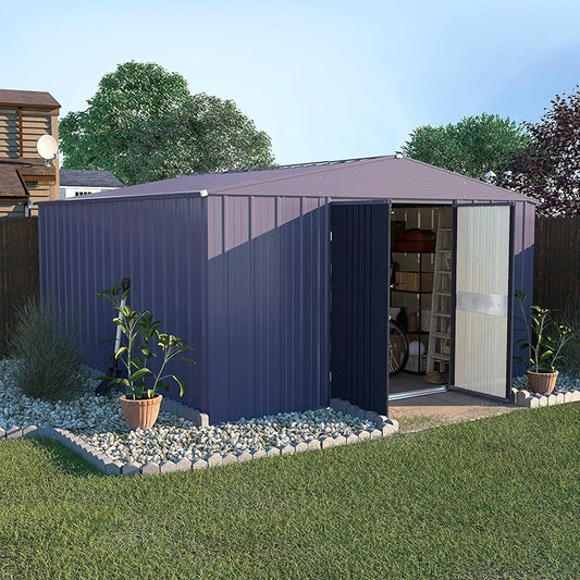 MUPATER Storage Shed 10' x12' for Outdoor, Metal Shed Kit with Lockable Doors and Vents, Patio Tool Shed House for Backyard, Garden, Lawn, Grey