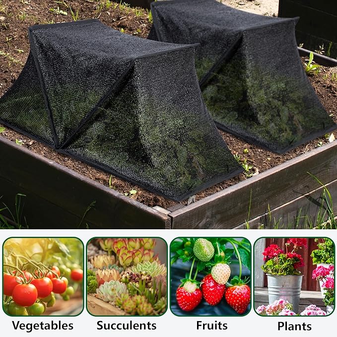DECOHS 35" x 20" x 14" Foldable Plant Shade Tent, Raised Garden Bed Plant Sun Protection Cover, UV Resisitant 80% Sunblock Garden Sun Shade Net Crop Cage with Stakes for Outdoor Plants Flower Potted