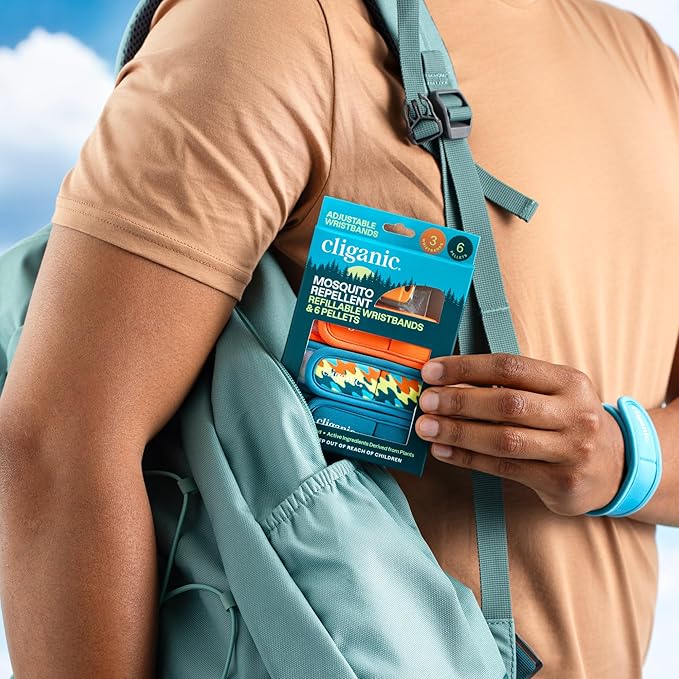 Cliganic Mosquito Repellent Pack (2 Wristbands + 4 Refill Pellets) - Adjustable, Natural DEET-Free, Essential Oil Infused