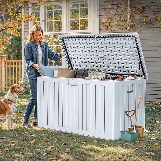 YITAHOME 200 Gallon Double-Wall Deck Box with Divider & Side Handles, Outdoor Large Storage for Patio Furniture Cushions, Garden Pool Accessories, Water Resistant & Lockable