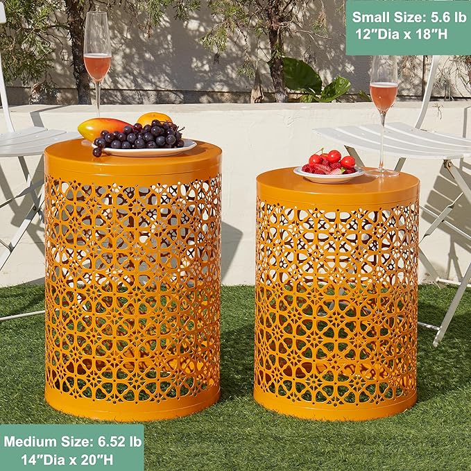 Y&M Set of 3 Stacking Coffee Table for Living Room, Patio Side Table, Indoor End Tables for Bedroom, Outdoor Decorative Garden Stool with Heavy Duty Metal Frame Modern Industrial Decor - Orange