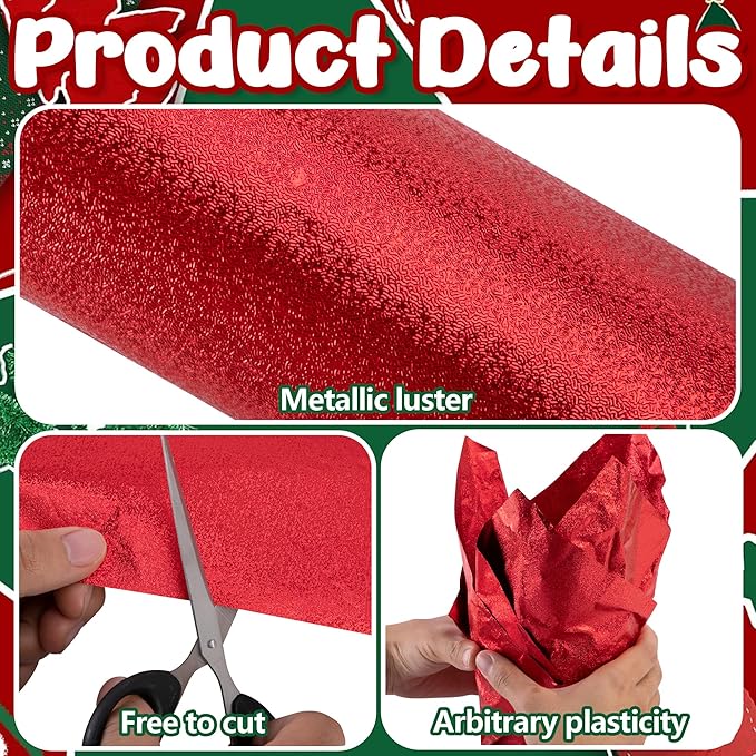 Adnee 10 Yard Floral Foil Plant Pot Covers,Matte Texture Christmas Plant Pot Foil,Red Floral Pot Wrapping Paper for Christmas Home Flower Pot DIY decor