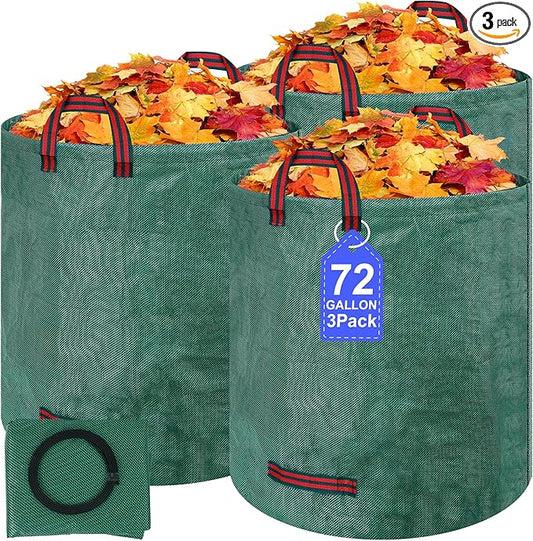 Reusable Yard Waste Bags, 72 Gallons Leaf Bags with Reinforced Handles,Heavy Duty Garden Waste Bag,Collapsible Trash Bag for Lawn Debris Leaves Grass Clippings(3 Packs)