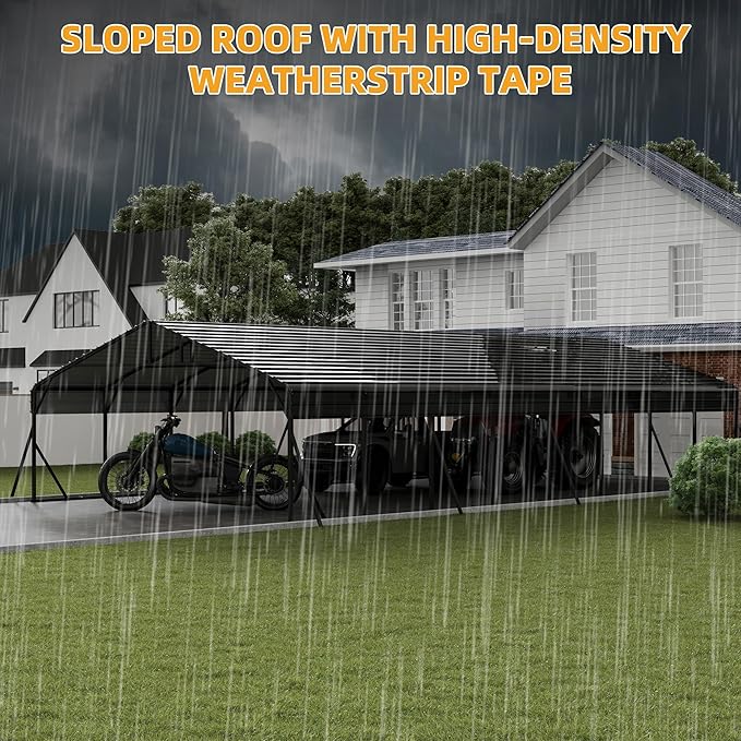 20x40FT Metal Carport Kits with Galvanized Steel Roof, Heavy Duty Metal Roof Carport with Enhanced Base, TallMetal Carports Kits Garage for Tractors, Pickup, Boat, Car