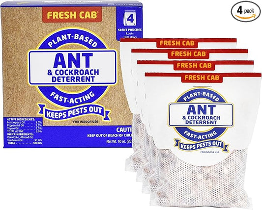 Fresh Cab Ants & Cockroaches Deterrent - Indoor Botanical Pest Control - Safe for Kids & Pets When Used as Directed - Made with Peppermint Essential Oil - 4-Pack