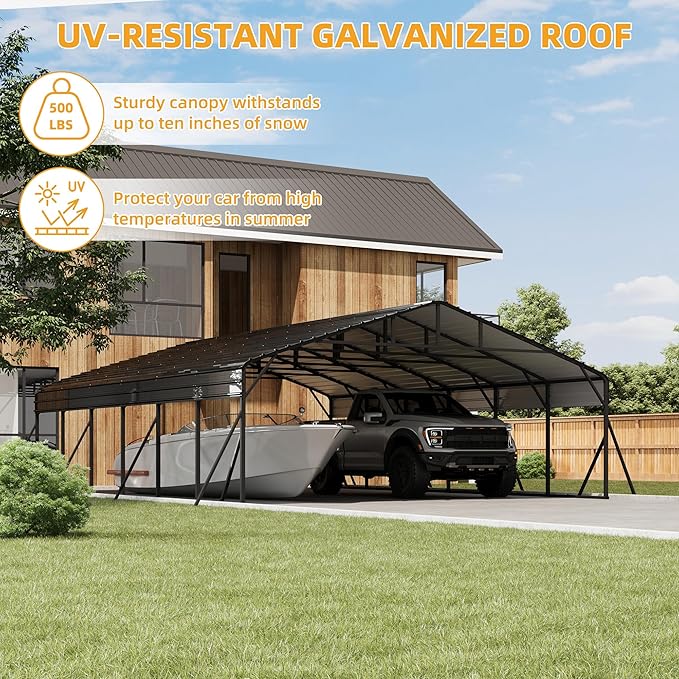 20' x 30' x 8.5' Heavy Duty Metal Carport with Galvanized Steel Roof, Steel Carport Kits Outdoor with Metal Roof, Galvanized Car Shelter for Tractors, Pickup, Boat, Car