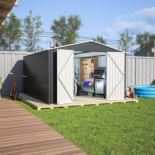 Outdoor Storage Shed, 10x12 FT Galvanized Steel Metal Shed, Lockable Waterproof Tool Storage Sheds for Garden, Patio, Lawn – Durable Storage Solution in Multiple Sizes