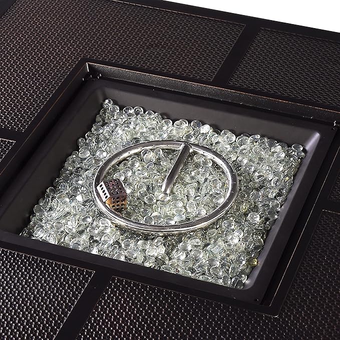 Oakland Living Black Aluminum Patio Fire Table Set with Four Deep Seating Loveseat with Cushions with Black Cushions