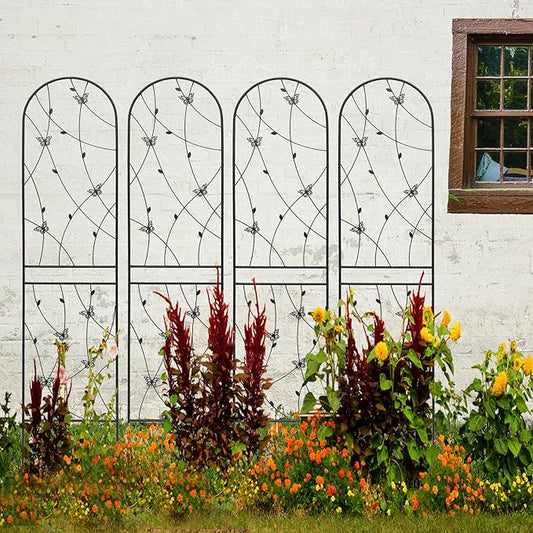 4 Pack Metal Garden Trellis for Climbing Plant Rose Stand, Black Outdoor 86.7'' Tall Flower Support Iron Garden Fence (86.7'' H, 4pack)