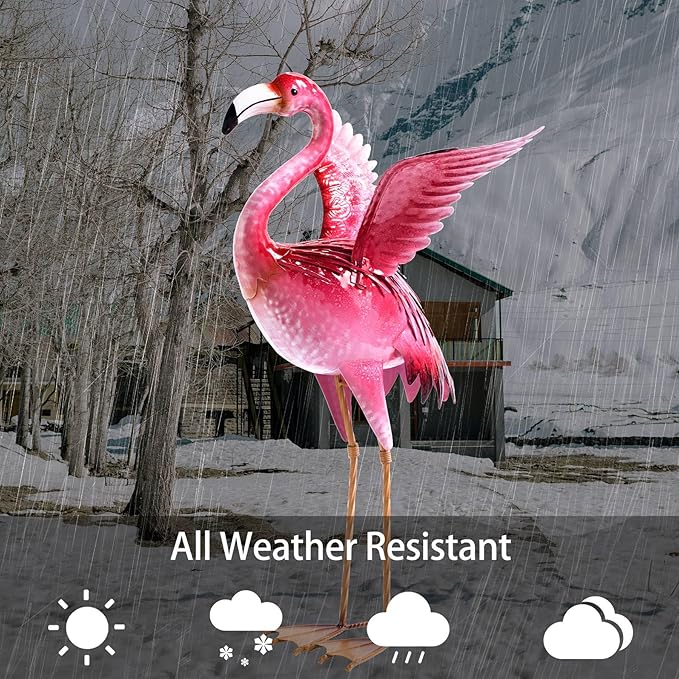 Garden Flamingo Statues and Sculptures, Outdoor Metal Bird Yard Art, Pink Flamingos Lawn Ornament for Patio Backyard Porch Decorations