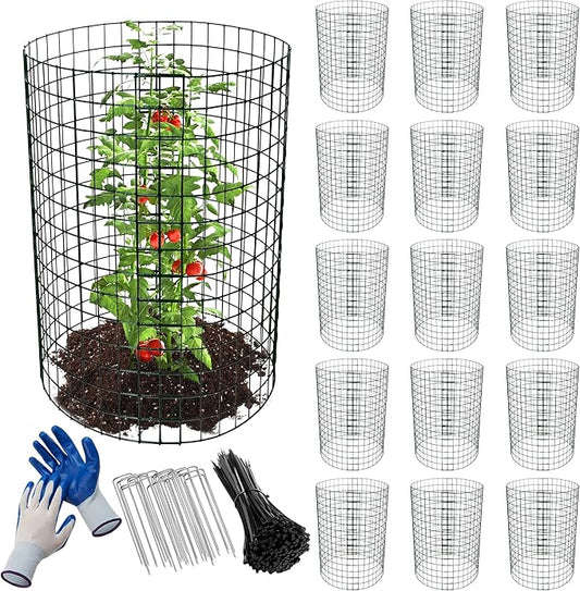 16pcs Plant Protectors from Animals, 24"x 12" Wire Plant Protector, Wire Cages for Plants with Stakes and Cable Ties, Metal Plant Cages for Plants, Vegetables, Flowers