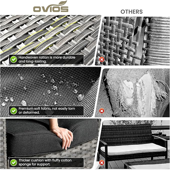 ovios Patio Furniture Set, 6 Pieces Outdoor Wicker Sofa Couch with Loveseat, Ottomans and Comfy Cushions, All Weather High Back Rattan Conversation Set, Black