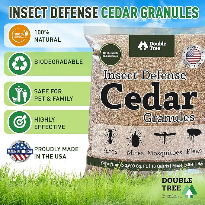 Double Tree Home and Garden Cedar Granules | Repels Fleas, Ticks, Ants, and Mosquitos | Rich Cedar Scent | Non Toxic | Pet Safe | 2 Bags (32 Quarts)