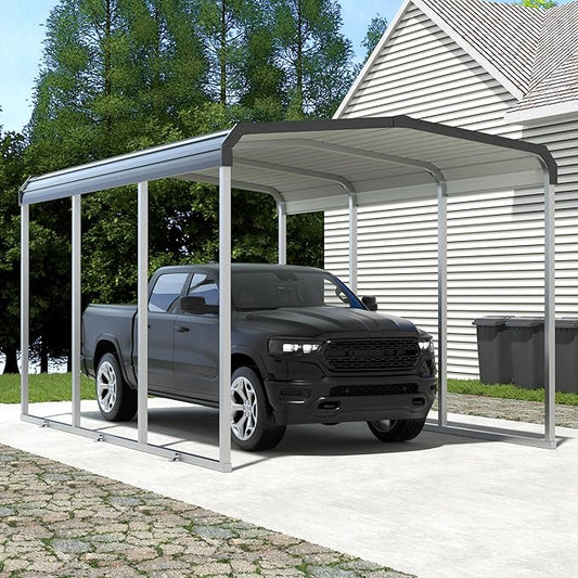 Xilingol Metal Carport, Heavy Duty Carport Canopy with Galvanized Steel Frame and Roof, Outdoor Storage Shed, Car Tent Garage Shelter for Pickup, Truck, Boat and Tractor, Grey (10x15 FT)