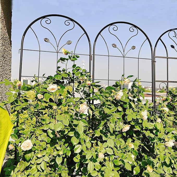 Garden Trellises, 4 Pack Black Metal Coated Rustproof Trellis for Climbing Plants Outdoor, Roses, Vines, Flowers, and Vegetables-19.7×86.7 inches