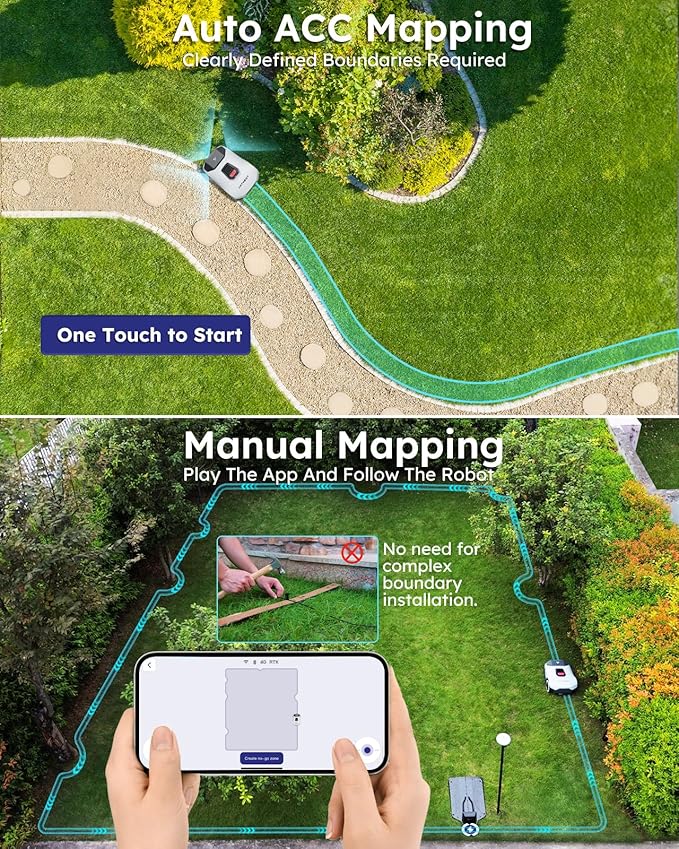 Robot Lawn Mower NO Wire - 0.21 Acre, Full Band RTK+4-Eye Vision Robotic Lawnmower, Automatic Mapping, 20 Multi-Zone Management, Accurate Obstacle Avoidance, Intelligent Path Planning, APP Control