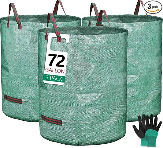 3 Pack 72 Gallon Reusable Yard Waste Bags Heavy Duty Lawn and Leaf Bags Yard Waste Container Garden Grass Bags