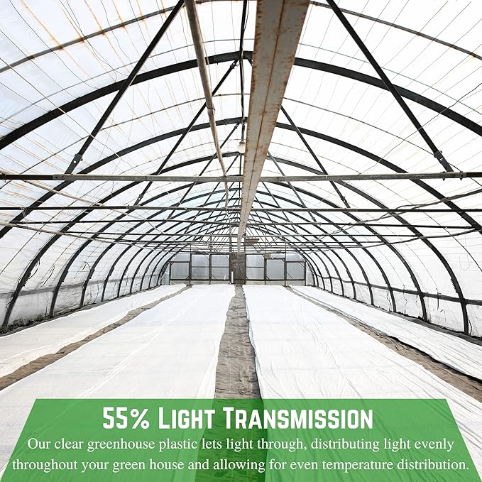 Farm Plastic Supply - White Greenhouse Plastic Sheeting - 6 mil - (32' x 12') - 4 Year UV Resistant Poly Greenhouse Film, 55% Light Transmission Hoop House Cover for Gardening, Agriculture