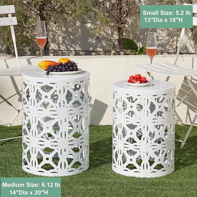 Y&M Set of 3 Stacking Coffee Table for Living Room, Round Metal Coffee Table, Indoor End Tables, Outdoor Garden Stool with Heavy Duty Metal Frame Modern Industrial Decor - Pure White (Ship from US)