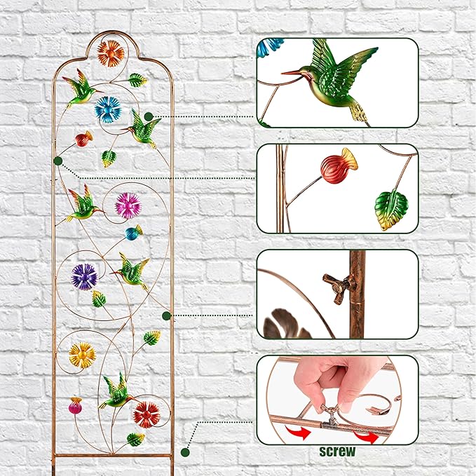 60”Trellis for Climbing Plants,1Pack Outdoor Garden Trellis Metal with Colorful Hummingbird Ideal for Climbing Plants Outdoor Decorative Metal Trellis for Your Garden,Gifts for Mom