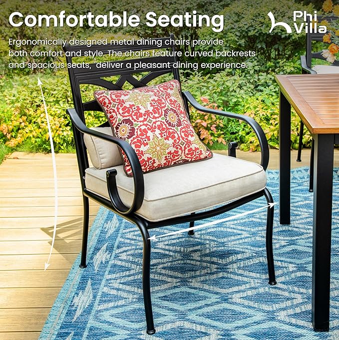 PHI VILLA Patio Dining Chairs Set of 2, Outdoor Chairs with Cushion and Pillow for Garden Lawn and Deck
