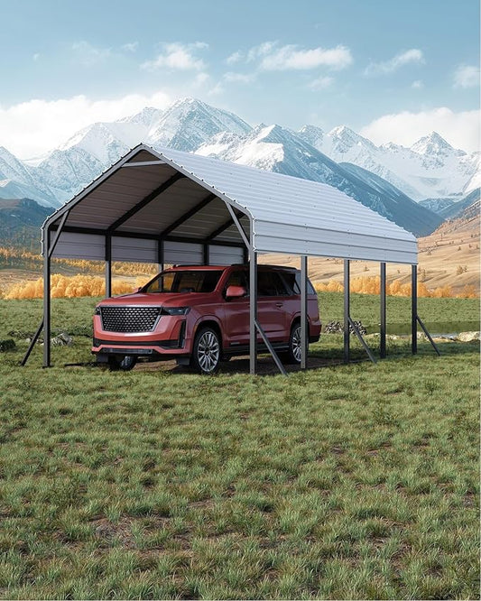 13'x21'x11' Oversized Metal Carport, Steel Heavy Duty Carport for All-Weather, Permanent Shelter for Bass Boats, Pickup Trucks, and Tractors, N.W. 660 Lbs