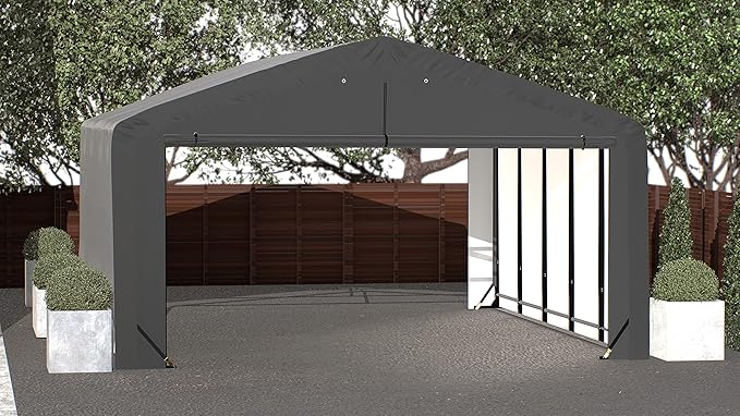 ShelterLogic ShelterTube Garage & Storage Shelter, 20' x 23' x 12' Heavy-Duty Steel Frame Wind and Snow-Load Rated Enclosure, Gray