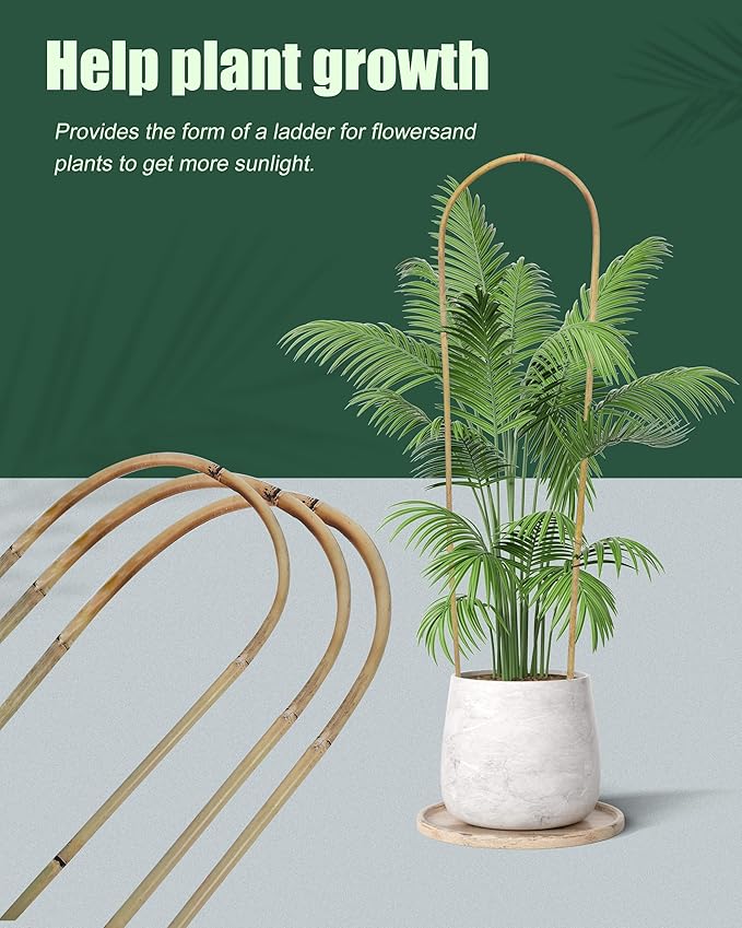 4ft Natural U-Hoops Bamboo Trellis U-Shaped Garden Trellis for Climbing Plants, Vines, Ivy, Flowers, and Potted Plants 3pcs