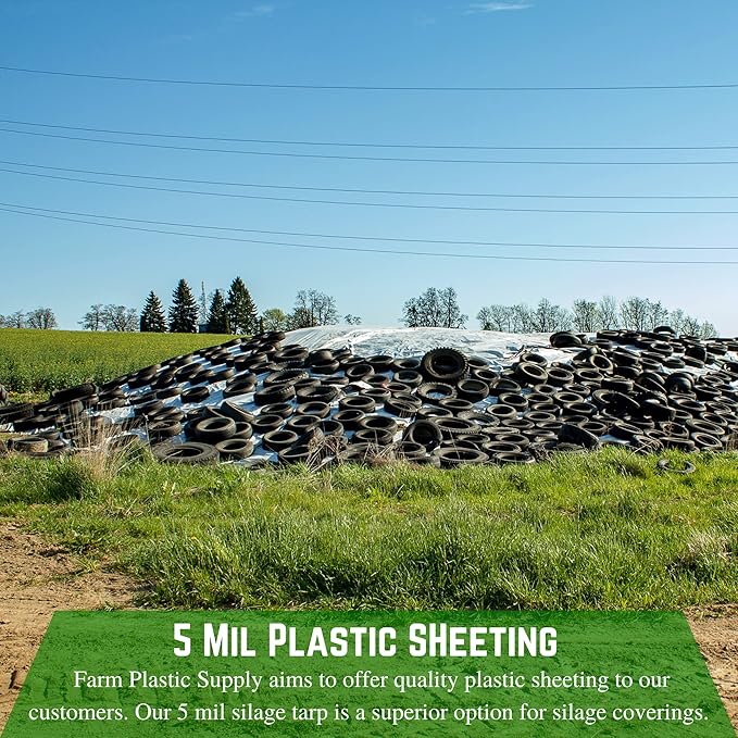 Farm Plastic Supply - Silage Tarp Black/White Plastic Sheeting - 5 Mil (50' x 40') - Heavy Duty Polyethylene Plastic Tarp for Silage Cover, Bunker Cover for Farming, Agriculture, Ground Covering