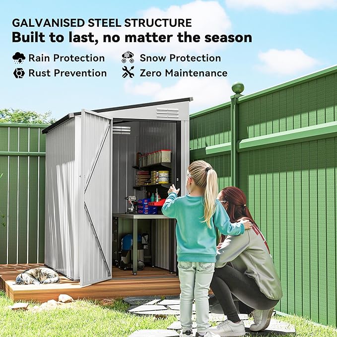 Outsunny 4' x 6' Metal Outdoor Storage Shed, Lean to Storage Shed, Garden Tool Storage House with Lockable Door and 2 Air Vents for Backyard, Patio, Lawn, White