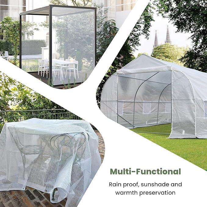 16' x 20' Clear Tarp Heavy Duty Waterproof tarps,13mil Transparent Multipurpose Protective Tarpaulin,Reinforced Edges Outdoor Waterproof Poly Tarps Cover,UV Resistant (Clear White Mesh)