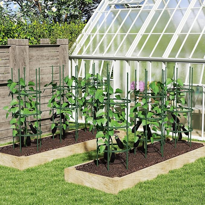 Happygrill 3 Pack Plant Cages and Supports, 60 inch Tall Adjustable Tomato Cage w/Clips & Ties, Heavy-Duty Garden Trellis for Climbing Plants, Vines, Flowers, Vegetables, Potted Plants Indoor Outdoor