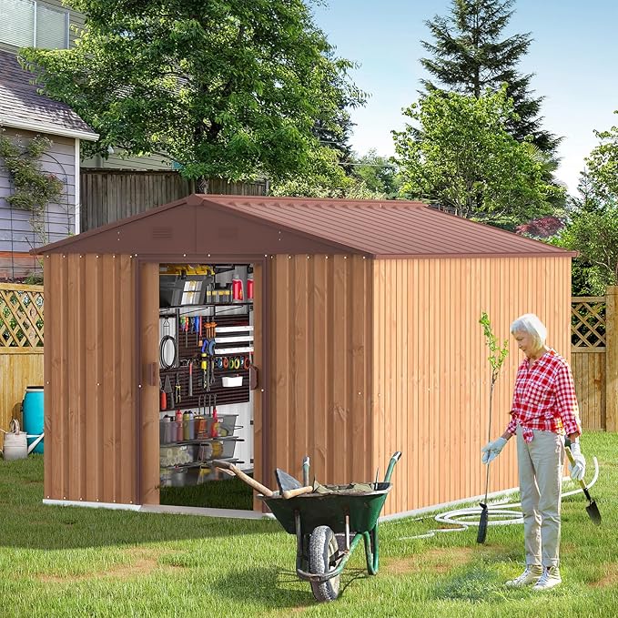 Outdoor Storage Sheds 10X8X6 FT Metal Shed with Sliding Door and Air Vents for Garden, Backyard, and Patio