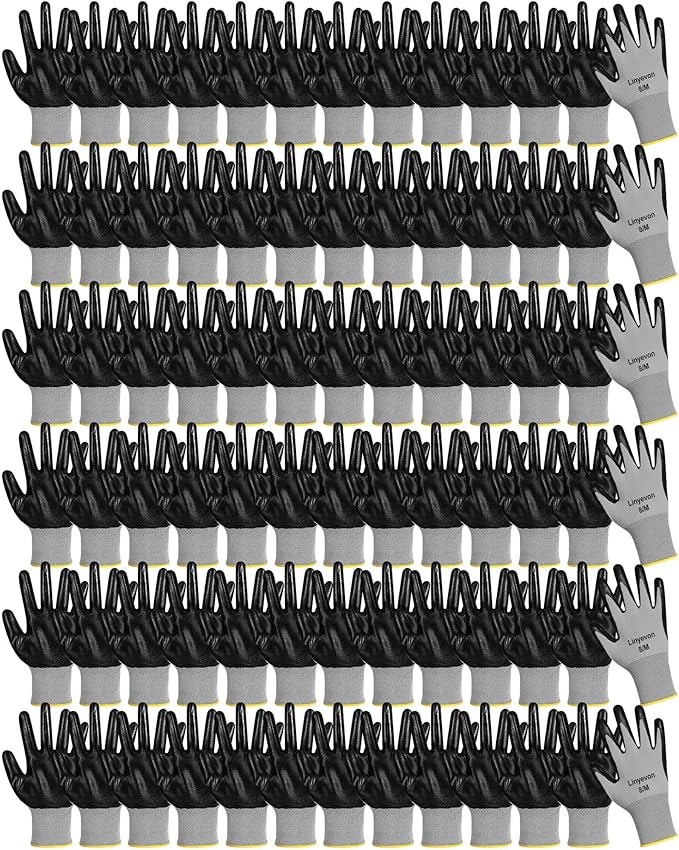 Maxcheck 54 Pairs PU Coated Gloves Bulk, Reusable Rubber Safety Gloves for Men Women Work Warehouse, Mechanic, Woodworking