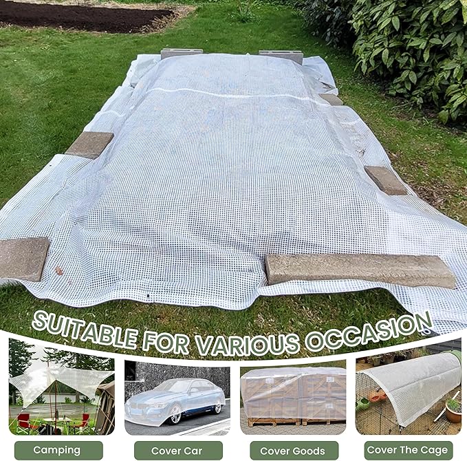 16' x 20' Clear Tarp Heavy Duty Waterproof tarps,13mil Transparent Multipurpose Protective Tarpaulin,Reinforced Edges Outdoor Waterproof Poly Tarps Cover,UV Resistant (Clear White Mesh)