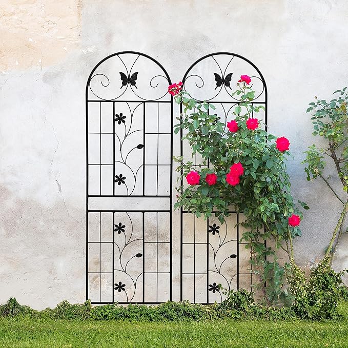 2 Pack Metal Garden Trellis for Climbing Plant Rose Stand, Black Outdoor 71" Tall Flower Support Iron Garden Fence (Black 71" H,2Pack