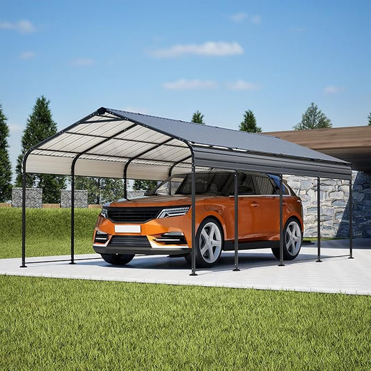 12X20 FT Metal Carport, Outdoor Car Shelter All Weather, Heavy Duty Outdoor Galvanized Car Shelter for Car Boat Truck and SUVs, Black