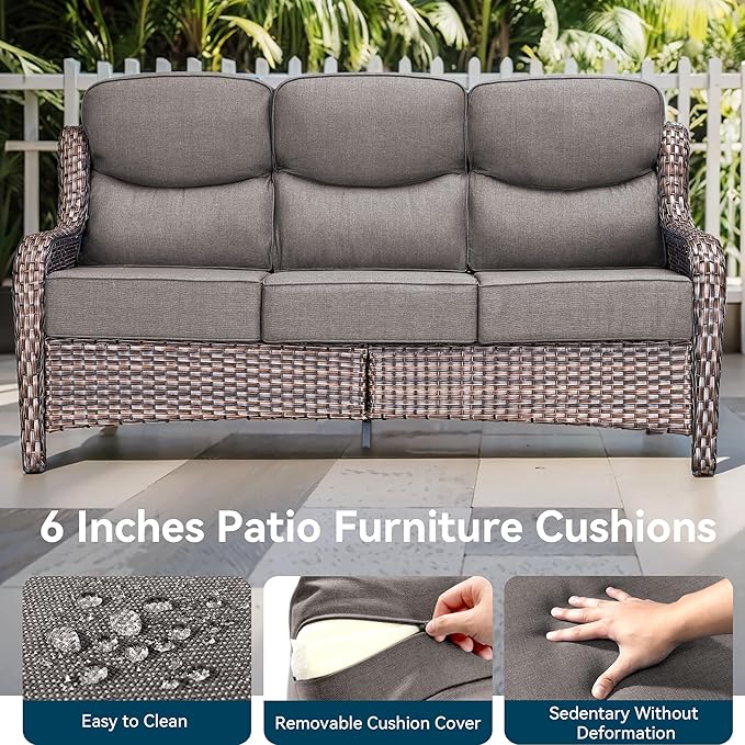 Luxury High Back Outdoor Furniture with 6-Inch Thick Cushions, Patio Furniture Set with Swivel Chairs, 5 PCS Wicker Conversation Set for Porch, Balcony, Deck and Yard