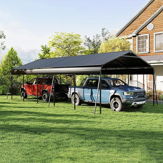 KEIKI 13 x 26.5 FT Metal Carport for 2 Cars, Heavy-Duty Steel Car Canopy with Scratch-Proof Film & Kit, Outdoor Metal Garage Shelter for Cars, Trucks, Boats, RV