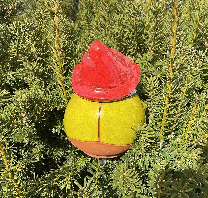 Ceramic Garden Decor - Gnome Lawn stake - Outdoor statue - Perfect, unique gifts for gardeners woman, men, yard gifts - Handmade, Frostproof