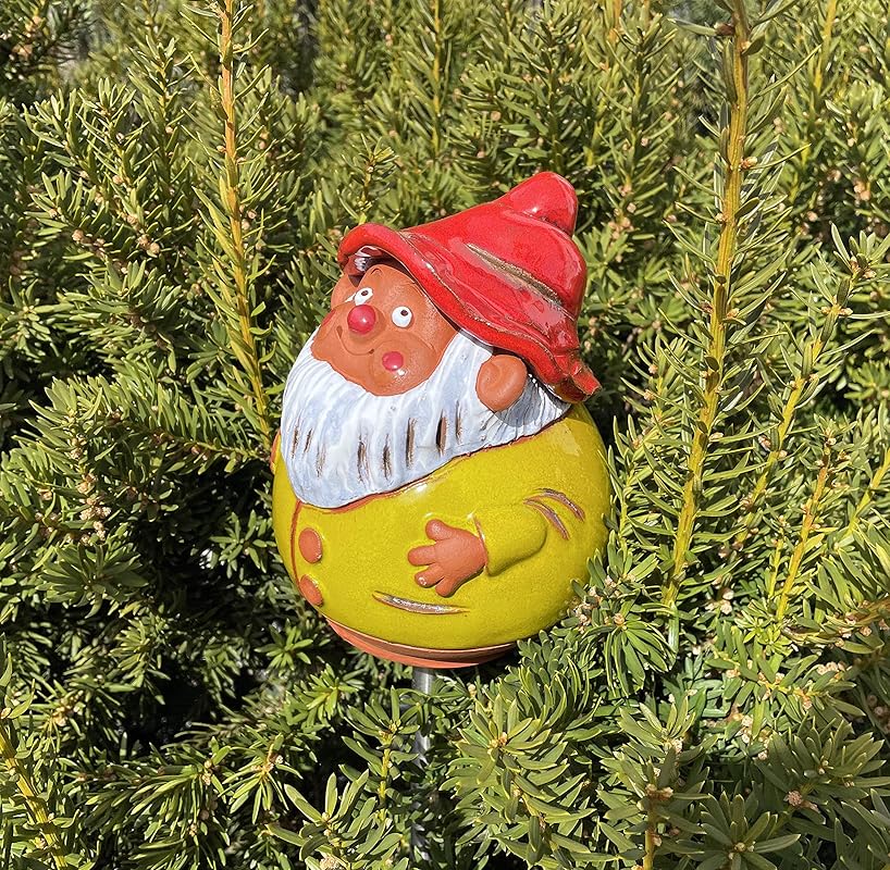 Ceramic Garden Decor - Gnome Lawn stake - Outdoor statue - Perfect, unique gifts for gardeners woman, men, yard gifts - Handmade, Frostproof