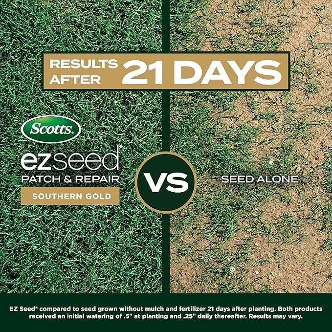 Scotts EZ Seed Patch & Repair Southern Gold Blend for Tall Fescue Lawns, Mulch, Grass Seed and Fertilizer for Bare Spots and Repair, Bred for The South, 20 lbs.